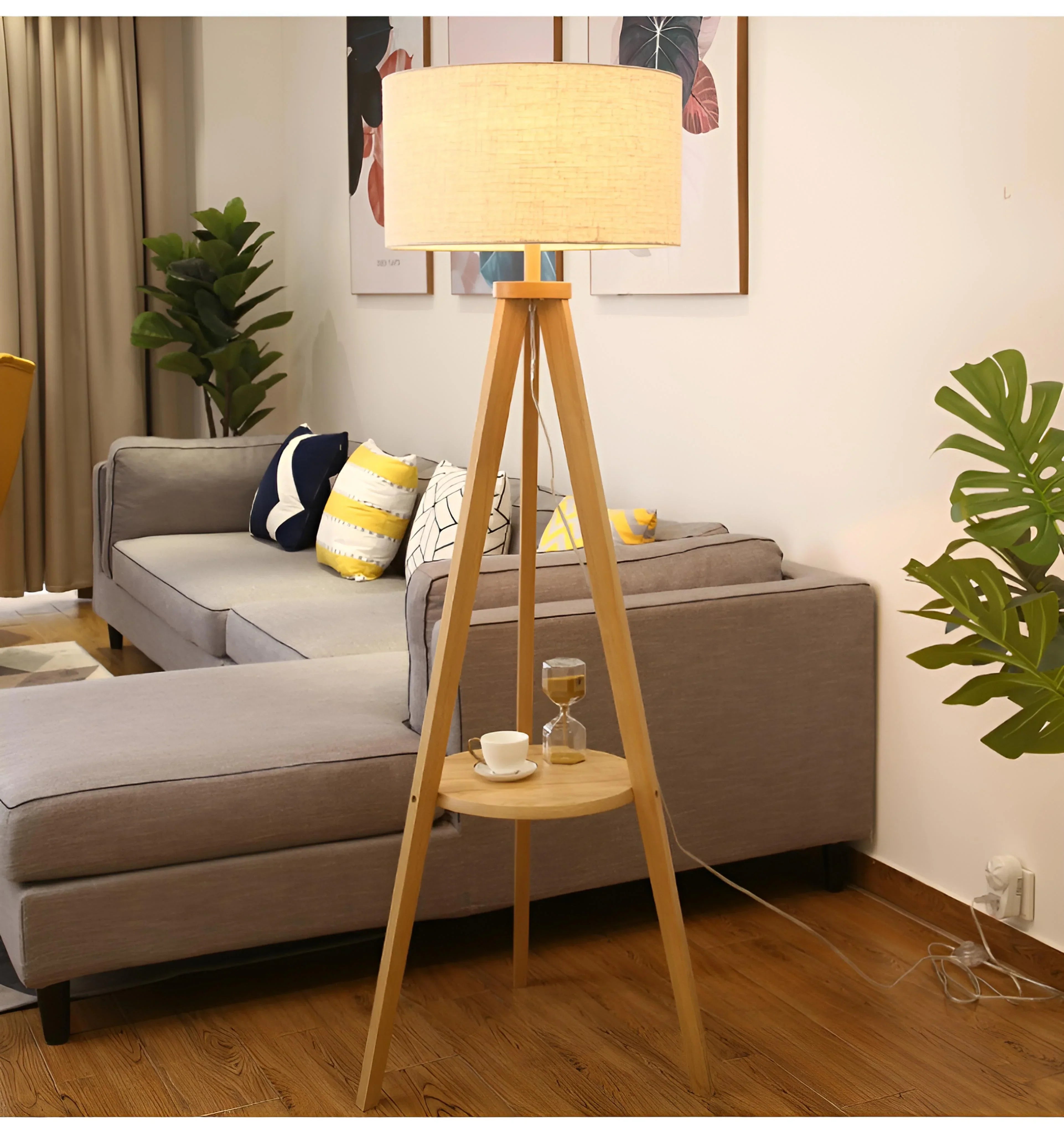 Wooden Tripod Floor Lamp
