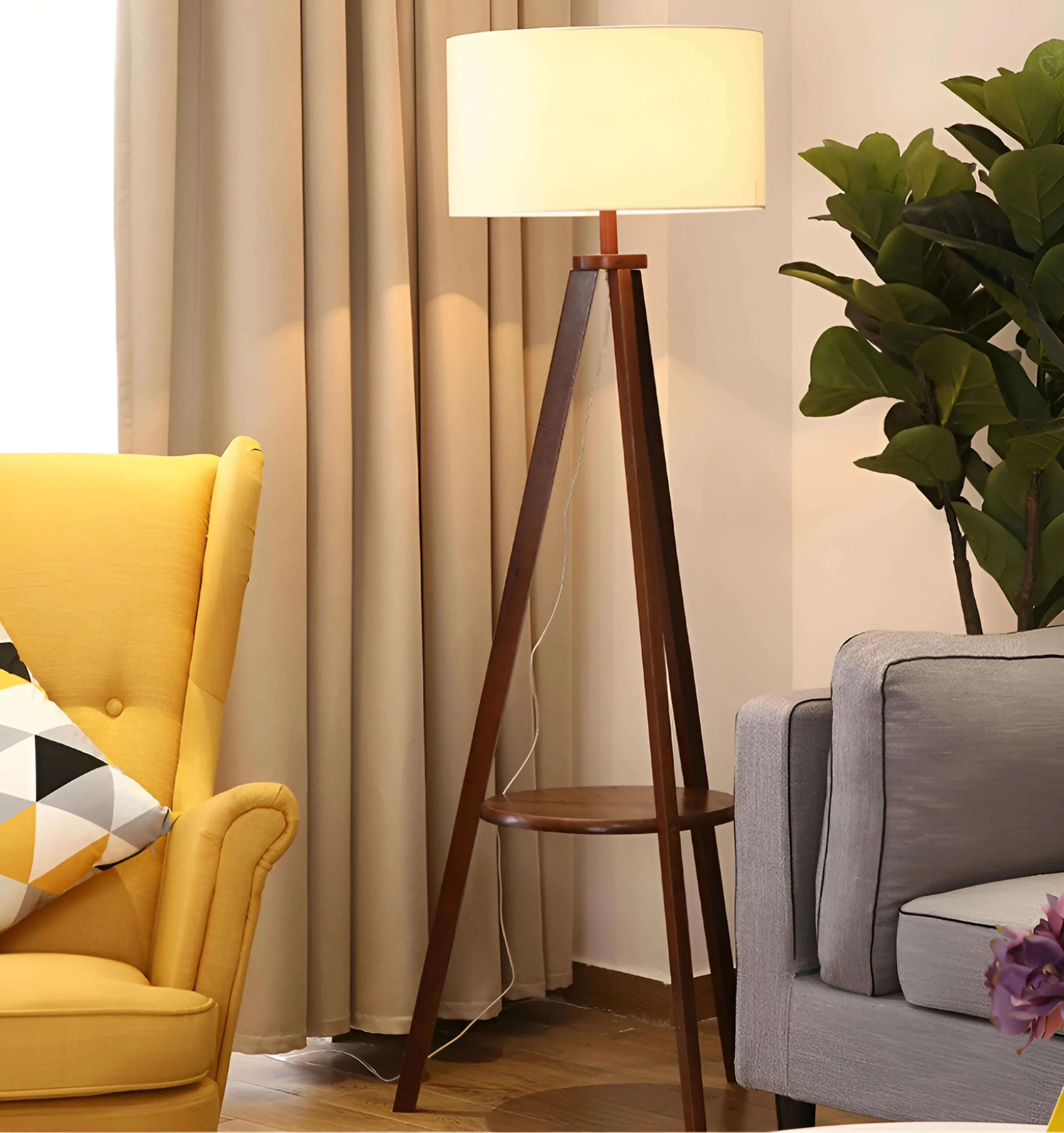 Wooden Tripod Floor Lamp
